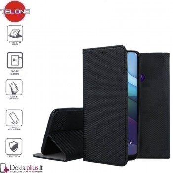 Telone smart magnet serijos atverčiamas dėklas - juodas (Motorola Moto G9 Power)